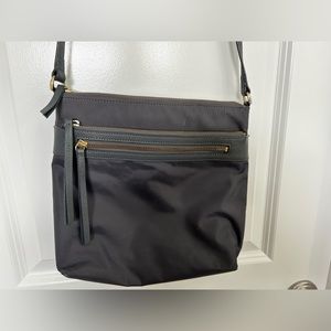 Nordstrom gray nylon crossbody with gold zippers. Excellent condition